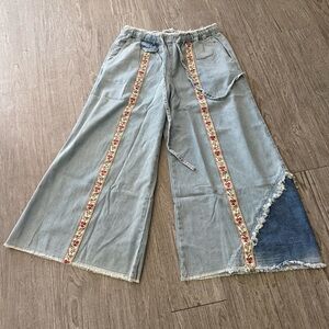 POL Striped Flare Jeans with Floral Trim NEW